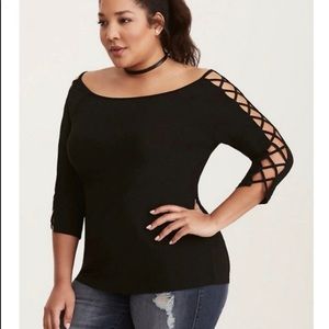 Torrid Black Lace Up Cold Shoulder Top.